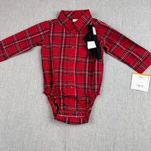 Infant Boy's plaid onesie with bow tie Christmas outfit